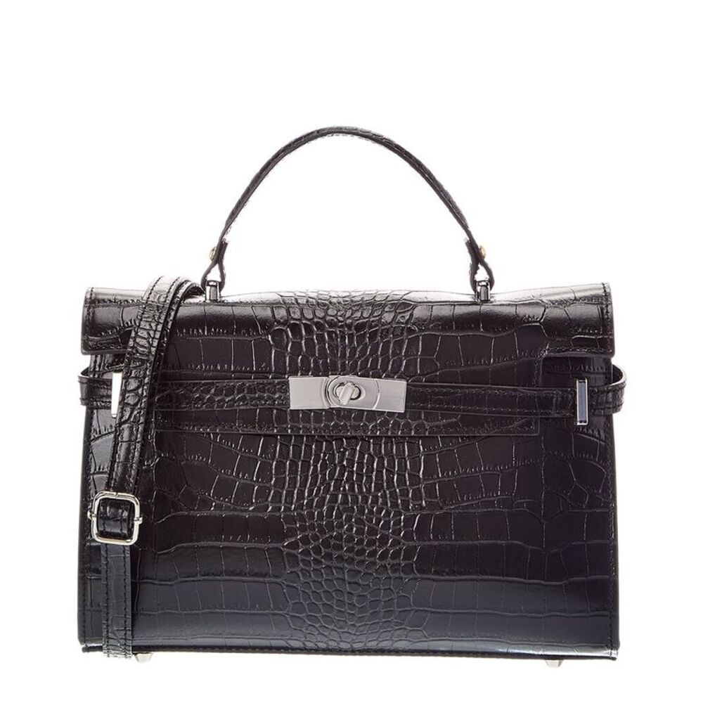 Italian Leather Lea Leather Top Handle Bag, Black